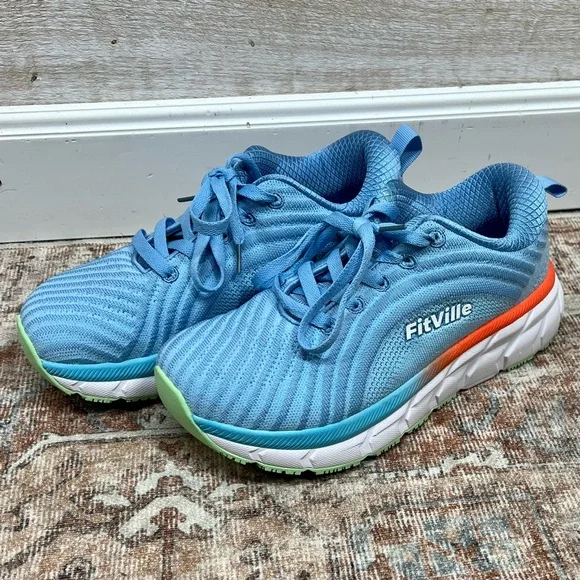 Fitville Running Shoes Women 7M Wide Width FlowCore V2 Sky Blue Knit Heel Arch - Picture 6 of 13